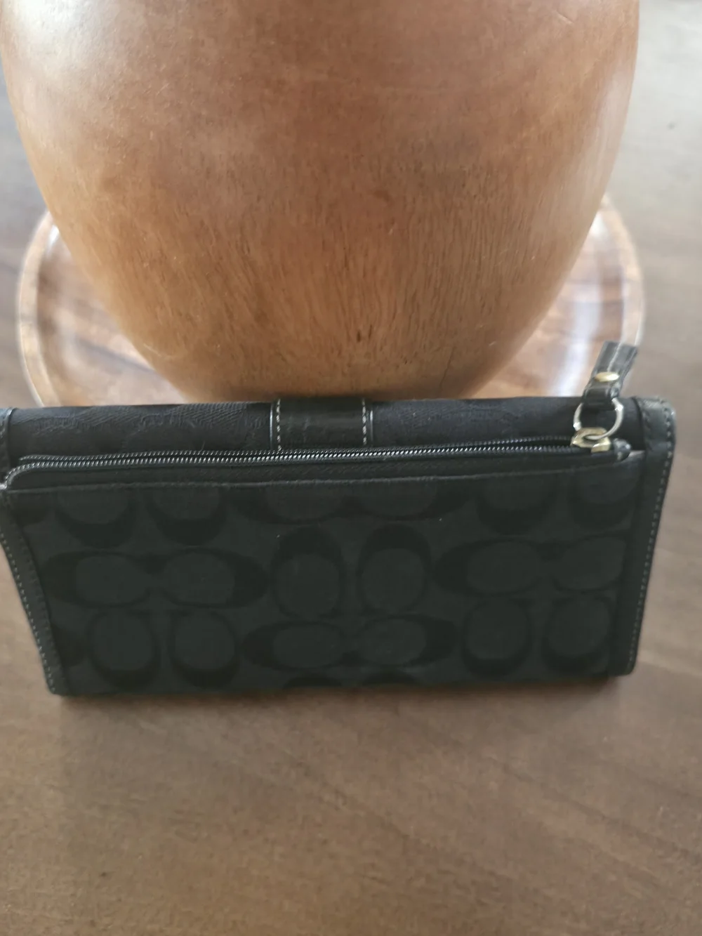 Coach Black Signature Continental Wallet with Contrast Stitching